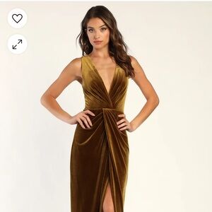 Lulus Dark Mustard Velvet Twist-Front Maxi Dress